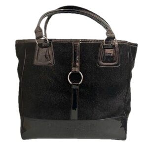 Essence of Beauty Large Black Faux Leather/Suede Tote‎